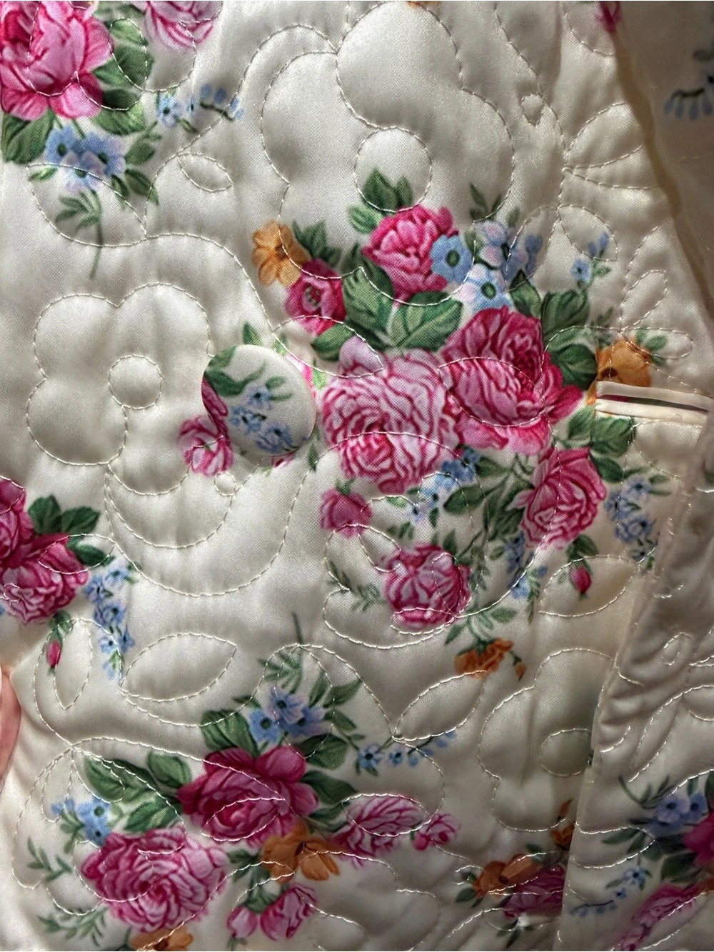 For Love & Lemons Amandine Belted Coat Floral Quilted Cream & Pink XS - Picture 5 of 7